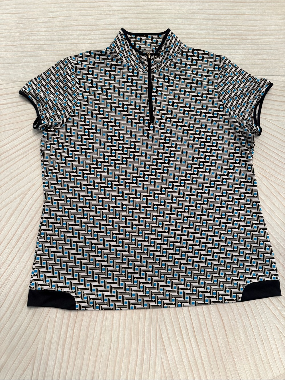 EP Pro Black, White & Blue Geometric Zip Polo